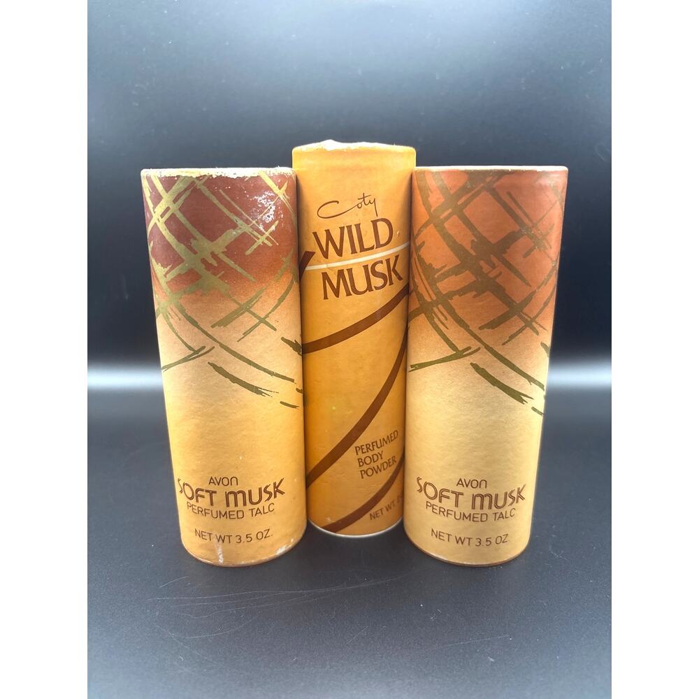 Vintage 1980s AVON Soft Musk Perfumed Talc & Coty Wild Musk Perfumed Powder